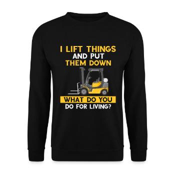 Gabelstaplerfahrer und Lagerhaus Gabestaplerfahrer - Unisex Pullover - Schwarz - Vorne - Alina (178cm) & Michal (187cm)