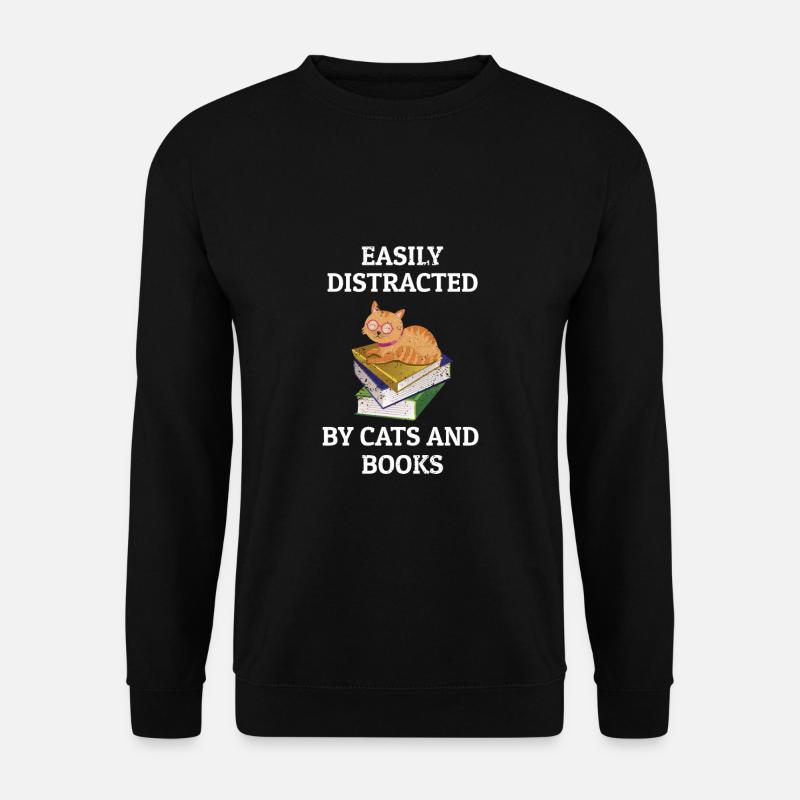 Bücher Bücherstapel Katze - Unisex Pullover - Schwarz