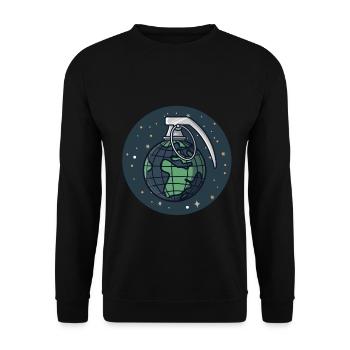 Globus Weltkugel als Granate - Unisex Pullover - Schwarz - Vorne - Alina (178cm) & Michal (187cm)