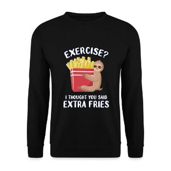 Faultier liebt Pommes - Unisex Pullover - Schwarz - Vorne - Alina (178cm) & Michal (187cm)