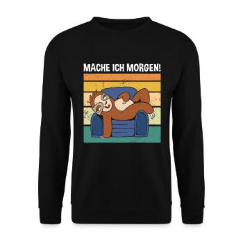Mache Ich Morgen! Süßes Faultier - Unisex Pullover - Schwarz - Vorne - Alina (178cm) & Michal (187cm)