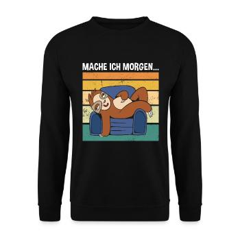 Mache Ich Morgen... Süßes Faultier - Unisex Pullover - Schwarz - Vorne - Alina (178cm) & Michal (187cm)