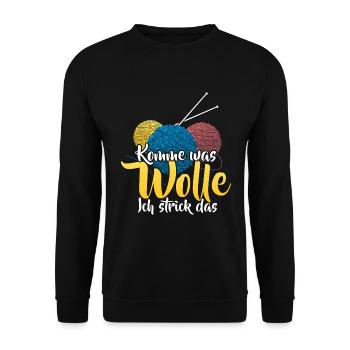 Komme was Wolle Stricken Wortspiel - Unisex Pullover - Schwarz - Vorne - Alina (178cm) & Michal (187cm)