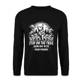 Vintage Wolf T-Shirt – Howling with Friends - Unisex Pullover - Schwarz - Vorne - Alina (178cm) & Michal (187cm)