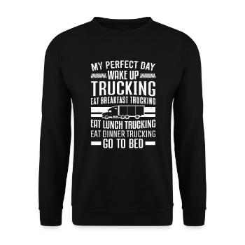My Perfect Day Wake Up Trucking Trucker - Unisex Sweatshirt - black - Front - Alina (178cm) & Michal (187cm)