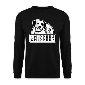 Nipper & Chipper Logo Hintergrund Weiß - Unisex Pullover - Schwarz - Vorne - Alina (178cm) & Michal (187cm)