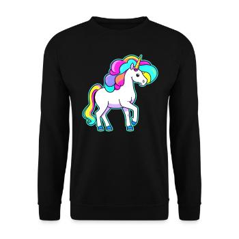 Buntes Regenbogen Einhorn - Unisex Pullover - Schwarz - Vorne - Alina (178cm) & Michal (187cm)