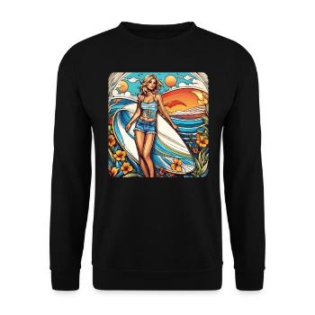 Pin-up sexy girl avec tatouages et fleurs - Sweat-shirt Unisexe - noir - Devant - Alina (178cm) & Michal (187cm)