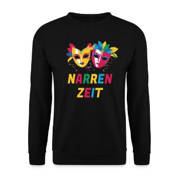 Karneval Köln Fasching Kostüm Maske Narren - Unisex Pullover - Schwarz - Vorne - Alina (178cm) & Michal (187cm)