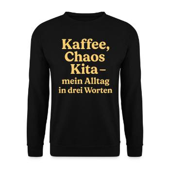 Kaffee Chaos Kita (sonnengelb) - Unisex Pullover - Schwarz - Vorne - Alina (178cm) & Michal (187cm)