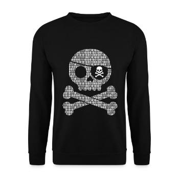 Digital Pirate Binär Code | Digitaler Schädel - Unisex Pullover - Schwarz - Vorne - Alina (178cm) & Michal (187cm)