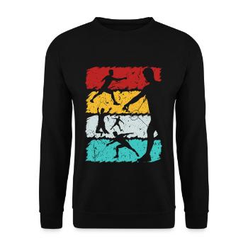 Vintage Badminton Spieler Männer Frauen Federball - Unisex Pullover - Schwarz - Vorne - Alina (178cm) & Michal (187cm)