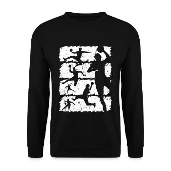 Handballspieler Silhouette Vintage Style Handball - Unisex Pullover - Schwarz - Vorne - Alina (178cm) & Michal (187cm)