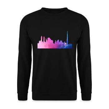 Dubai Silhouette Skyline abstrakt Art Kunst - Unisex Pullover - Schwarz - Vorne - Alina (178cm) & Michal (187cm)