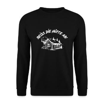 Reiss die Hütte ab | Reiß die Hütte ab - Unisex Pullover - Schwarz - Vorne - Alina (178cm) & Michal (187cm)