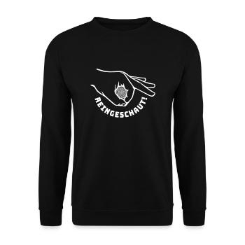 reingeschaut reingeguckt | Klassik Witz - Unisex Pullover - Schwarz - Vorne - Alina (178cm) & Michal (187cm)