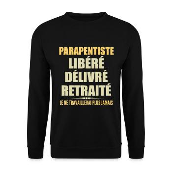 Paraglider feiert seinen Ruhestand mit Humor - Unisex Pullover - Schwarz - Vorne - Alina (178cm) & Michal (187cm)