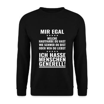 mIr egal ich hasse Menschen lustige Sprüche - Unisex Pullover - Schwarz - Vorne - Alina (178cm) & Michal (187cm)