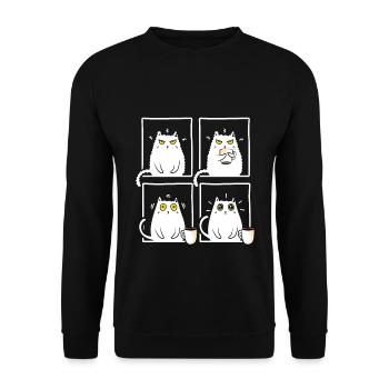 Coffee loving grumpy sleepy cat - Unisex Sweatshirt - black - Front - Alina (178cm) & Michal (187cm)