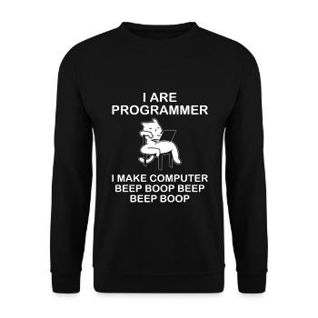 i are Programmer i make computer beep boop - Unisex Pullover - Schwarz - Vorne - Alina (178cm) & Michal (187cm)