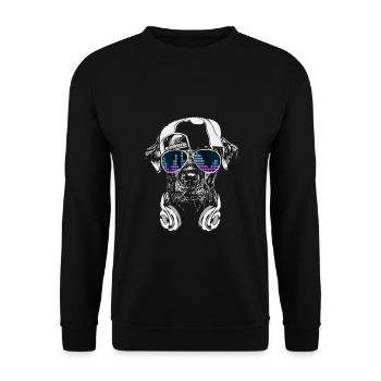 Chien avec casque, casquette et lunettes de musique cool - Sweat-shirt Unisexe - noir - Devant - Alina (178cm) & Michal (187cm)