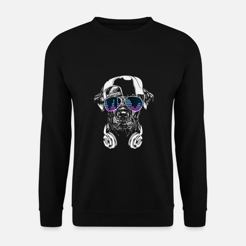 Hund mit Kopfhörer, Kappe und cooler Musik Brille - Unisex Pullover - Schwarz