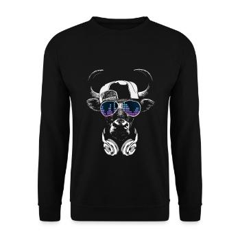 Cow with headphones and cool sunglasses - Unisex Sweatshirt - black - Front - Alina (178cm) & Michal (187cm)