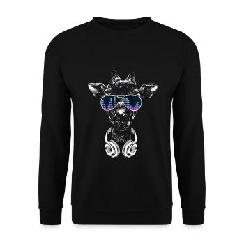 Giraffe mit Kopfhörer und cooler Sonnen Brille - Unisex Pullover - Schwarz - Vorne - Alina (178cm) & Michal (187cm)