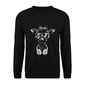 Giraffe mit Kopfhörer und cooler Sonnen Brille - Unisex Pullover - Schwarz - Vorne - Alina (178cm) & Michal (187cm)