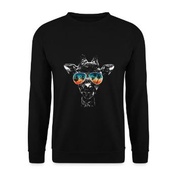 Giraffe mit cooler Sonnen Brille für Urlauber - Unisex Pullover - Schwarz - Vorne - Alina (178cm) & Michal (187cm)