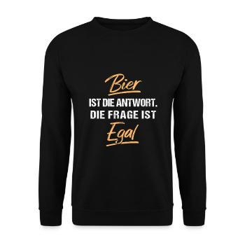 Bier ist die Antwort, die frage ist egal - Unisex Pullover - Schwarz - Vorne - Alina (178cm) & Michal (187cm)