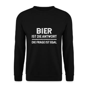 Bier ist die Antwort, die frage ist egal - Unisex Pullover - Schwarz - Vorne - Alina (178cm) & Michal (187cm)