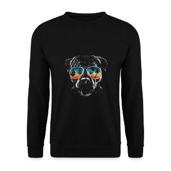 Hund mit cooler Sonnen Brille für Urlauber - Unisex Pullover - Schwarz - Vorne - Alina (178cm) & Michal (187cm)