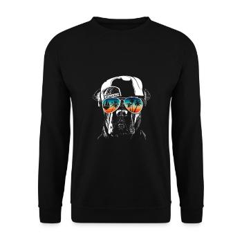 Hund mit cooler Sonnen Brille für Urlauber - Unisex Pullover - Schwarz - Vorne - Alina (178cm) & Michal (187cm)