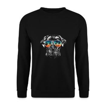 Hund mit cooler Sonnen Brille für Urlauber - Unisex Pullover - Schwarz - Vorne - Alina (178cm) & Michal (187cm)