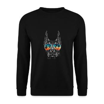 Hund mit cooler Sonnen Brille für Urlauber - Unisex Pullover - Schwarz - Vorne - Alina (178cm) & Michal (187cm)