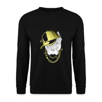 cooler Hund mit Kappe und Goldkette - Unisex Pullover - Schwarz - Vorne - Alina (178cm) & Michal (187cm)