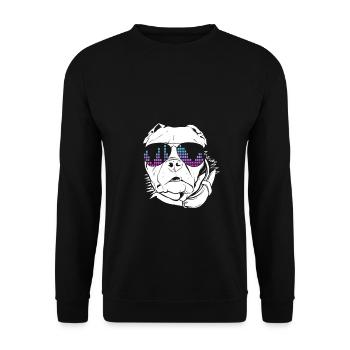 Hund mit Kopfhörer und cooler Musik Brille - Unisex Pullover - Schwarz - Vorne - Alina (178cm) & Michal (187cm)