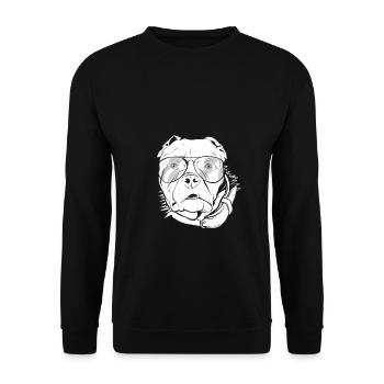 Hund mit Kopfhörer und cooler Musik Brille - Unisex Pullover - Schwarz - Vorne - Alina (178cm) & Michal (187cm)