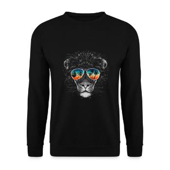 Löwe mit cooler Sonnen Brille für Urlauber - Unisex Pullover - Schwarz - Vorne - Alina (178cm) & Michal (187cm)