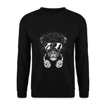 Löwe mit Kopfhörer und cooler Sonnen Brille - Unisex Pullover - Schwarz - Vorne - Alina (178cm) & Michal (187cm)