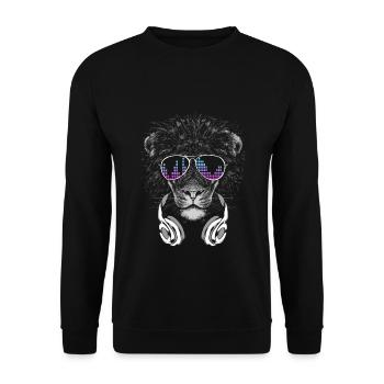 Löwe mit Kopfhörer und cooler Sonnen Brille - Unisex Pullover - Schwarz - Vorne - Alina (178cm) & Michal (187cm)