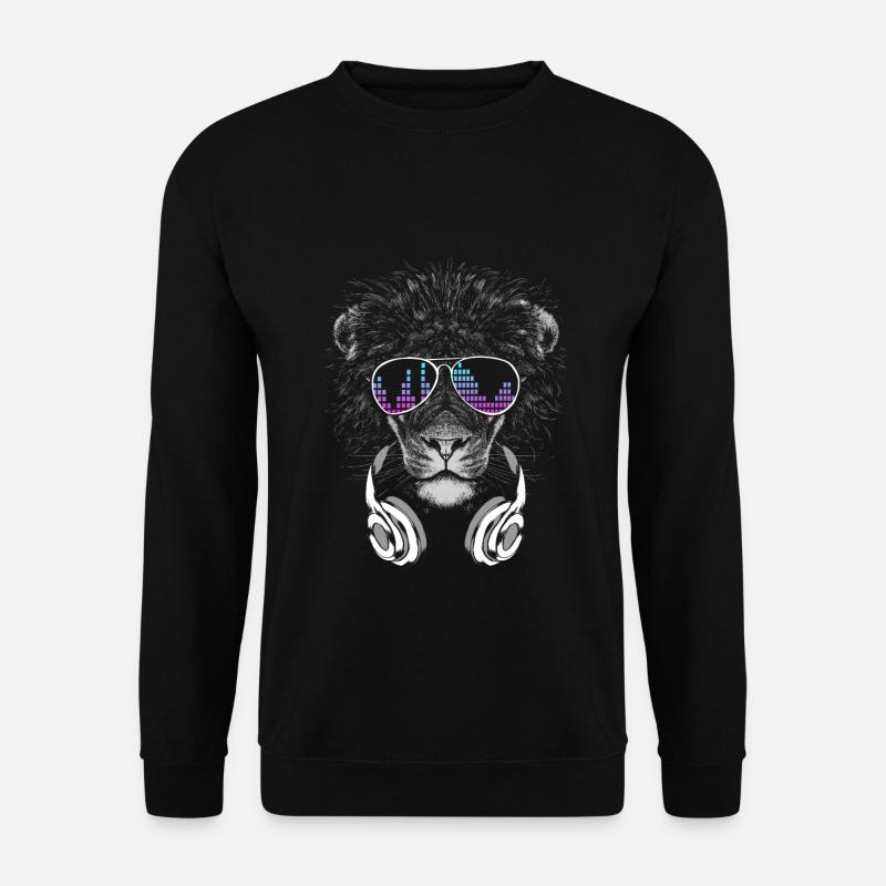 Löwe mit Kopfhörer und cooler Sonnen Brille - Unisex Pullover - Schwarz