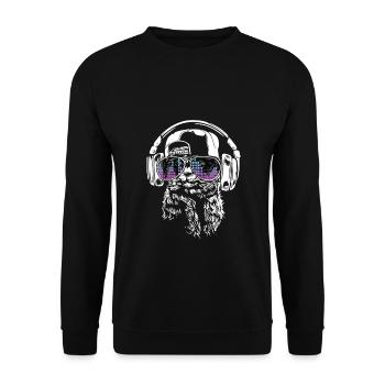 Erdmännchen mit Kopfhörer und cooler Sonnen Brille - Unisex Pullover - Schwarz - Vorne - Alina (178cm) & Michal (187cm)