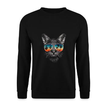 Katze mit cooler Sonnen Brille für Urlauber - Unisex Pullover - Schwarz - Vorne - Alina (178cm) & Michal (187cm)