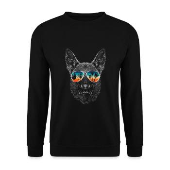 Hund mit cooler Sonnen Brille für Urlauber - Unisex Pullover - Schwarz - Vorne - Alina (178cm) & Michal (187cm)