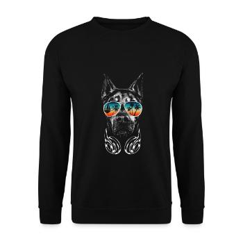 Hund mit cooler Sonnen Brille für Urlauber - Unisex Pullover - Schwarz - Vorne - Alina (178cm) & Michal (187cm)