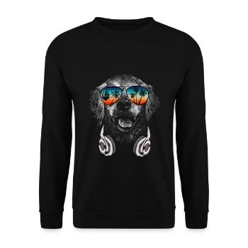 Hund mit cooler Sonnen Brille für Urlauber - Unisex Pullover - Schwarz - Vorne - Alina (178cm) & Michal (187cm)