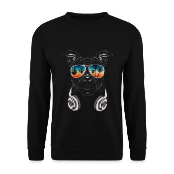 Hund mit cooler Sonnen Brille für Urlauber - Unisex Pullover - Schwarz - Vorne - Alina (178cm) & Michal (187cm)