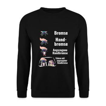 Bremse Humor Fliege Meme - Unisex Pullover - Schwarz - Vorne - Alina (178cm) & Michal (187cm)